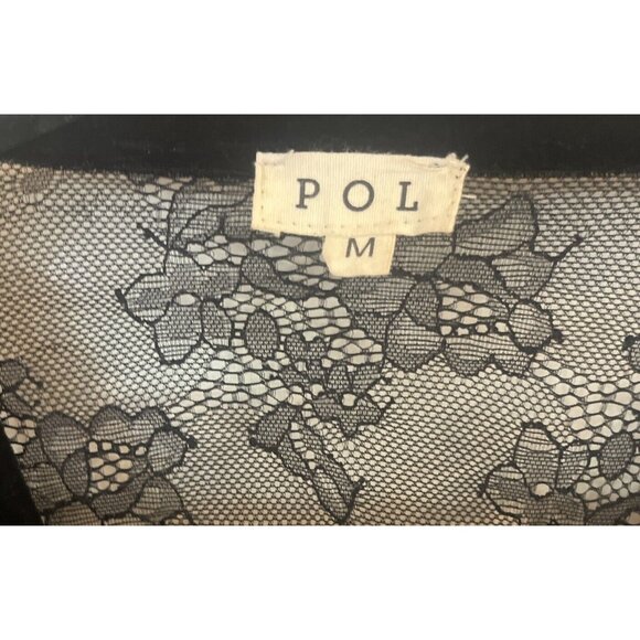 POL Button Blouse Women M Velvet Burnout Floral Ruffle Pleats Lace Feminine Top - Picture 3 of 12